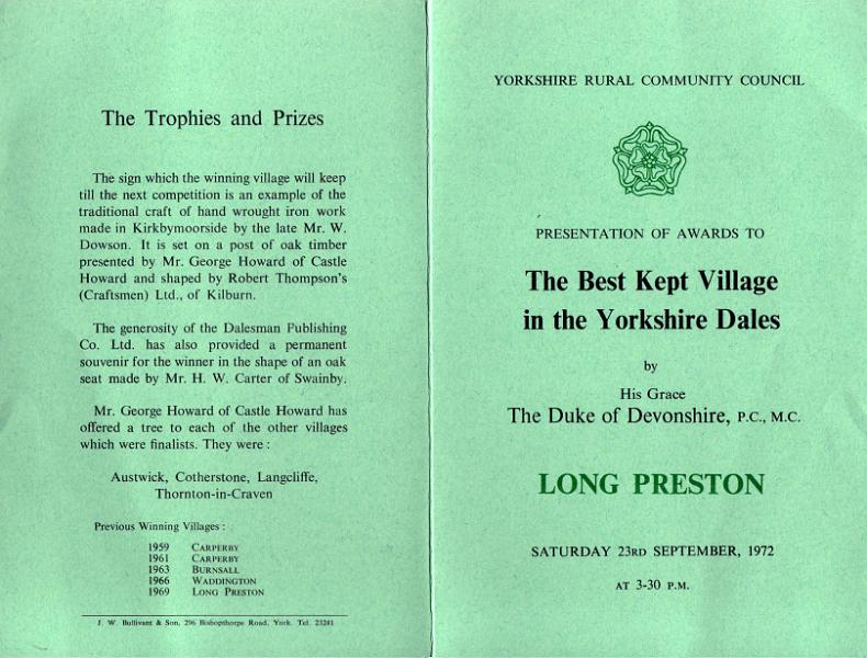 Best Kept Village 1972 - p1.JPG - Programme for Presentation of Best Kept Village award in 1972  ( outer pages )